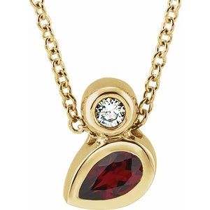 14K Yellow Gold 5x3 mm Pear Natural Mozambique Garnet & .03 CT Natural Diamond 16-18" Necklace