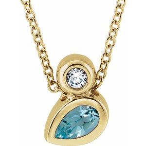 14K Yellow Gold 5x3 mm Pear Natural Aquamarine & .03 CT Natural Diamond 16-18" Necklace