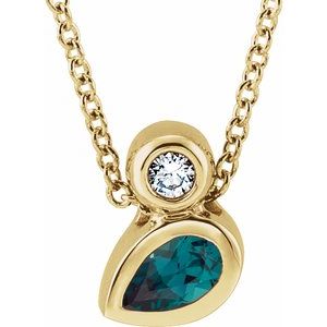 14K Yellow Gold 5x3 mm Pear Lab-Grown Alexandrite & .03 CT  Natural Diamond 16-18" Necklace
