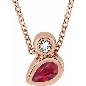 14K Rose Gold 5x3 mm Pear Natural Ruby & .03 CT Natural Diamond 16-18" Necklace