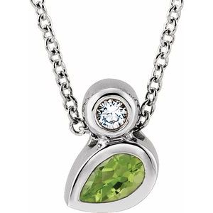 Platinum 5x3 mm Pear Natural Peridot & .03 CT Natural Diamond 16-18" Necklace