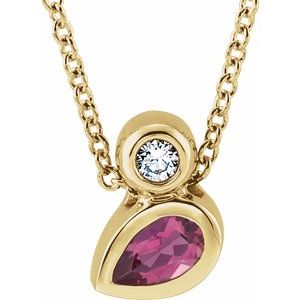 14K Yellow Gold 5x3 mm Pear Natural Pink Tourmaline & .03 CT Diamond 16-18" Necklace