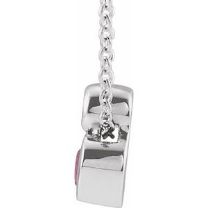 Sterling Silver 5x3 mm Pear Natural Pink Tourmaline & .03 CT Natural Diamond 16-18" Necklace