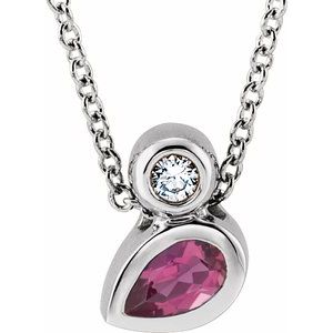 Platinum 5x3 mm Pear Natural Pink Tourmaline & .03 CT Natural Diamond 16-18" Necklace