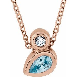 14K Rose Gold 5x3 mm Pear Natural Blue Zircon & .03 CT Natural Diamond 16-18" Necklace