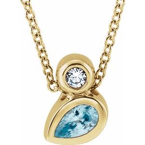 14K Yellow Gold 5x3 mm Pear Natural Blue Zircon & .03 CT Natural Diamond 16-18" Necklace
