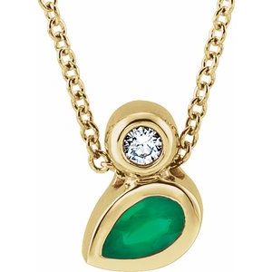 14K Yellow Gold 5x3 mm Pear Lab-Grown Emerald & .03 CT Natural Diamond 16-18" Necklace