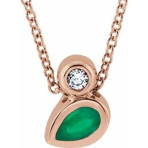 14K Rose Gold 5x3 mm Pear Lab-Grown Emerald & .03 CT Natural Diamond 16-18" Necklace