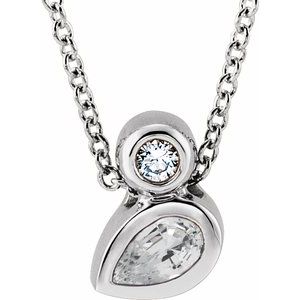 Sterling Silver 5x3 mm Pear Natural White Sapphire & .03 CT Natural Diamond 16-18" Necklace
