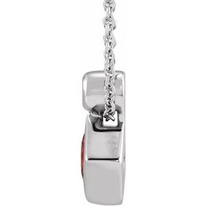 Sterling Silver 4x4 mm Square Natural Mozambique Garnet & .03 CT Natural Diamond 16-18" Necklace
