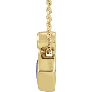 14K Yellow Gold 4x4 mm Square Natural Tanzanite & .03 CT Natural Diamond 16-18" Necklace