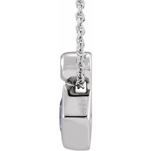 Platinum 4x4 mm Square Natural Tanzanite & .03 CT Natural Diamond 16-18" Necklace