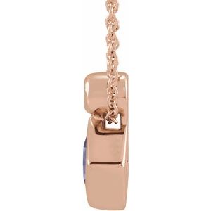 14K Rose Gold 4x4 mm Square Natural Tanzanite & .03 CT Natural Diamond 16-18" Necklace