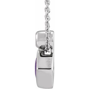 Sterling Silver 4x4 mm Square Natural Amethyst & .03 CT Natural Diamond 16-18" Necklace