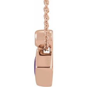 14K Rose Gold 4x4 mm Square Natural Amethyst & .03 CT Natural Diamond 16-18" Necklace