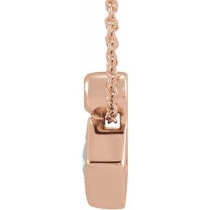 14K Rose Gold 4x4 mm Square Natural White Sapphire & .03 CT Natural Diamond 16-18" Necklace