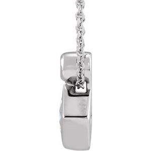 Platinum 4x4 mm Square Natural White Sapphire & .03 CT Natural Diamond 16-18" Necklace