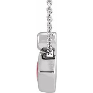 Platinum 4x4 mm Square Natural Ruby & .03 CT Natural Diamond 16-18" Necklace