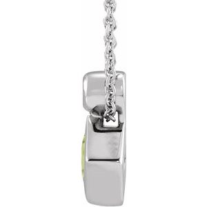 14K White Gold 4x4 mm Square Natural Peridot & .03 CT Natural Diamond 16-18" Necklace