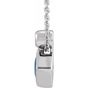 Platinum 4x4 mm Square Lab-Grown Blue Sapphire & .03 CT Natural Diamond 16-18" Necklace