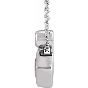 Sterling Silver 4x4 mm Square Natural Pink Tourmaline & .03 CT Natural Diamond 16-18" Necklace