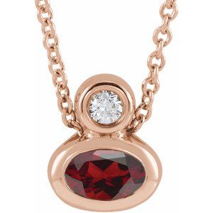 14K Rose Gold 5x3 mm Oval Natural Mozambique Garnet & .03 CT Natural Diamond 16-18" Necklace