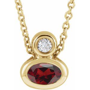 14K Yellow Gold 5x3 mm Oval Natural Mozambique Garnet & .03 CT Natural Diamond 16-18" Necklace
