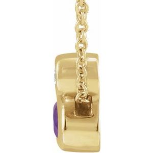 14K Yellow Gold 5x3 mm Oval Natural Amethyst & .03 CT Natural Diamond 16-18" Necklace