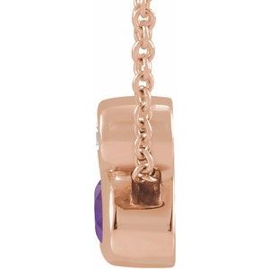 14K Rose Gold 5x3 mm Oval Natural Amethyst & .03 CT Natural Diamond 16-18" Necklace