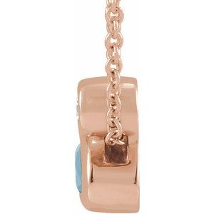 14K Rose Gold 5x3 mm Oval Natural Aquamarine & .03 CT Natural Diamond 16-18" Necklace