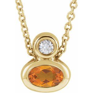 14K Yellow Gold 5x3 mm Oval Natural Citrine & .03 CT  Natural Diamond 16-18" Necklace