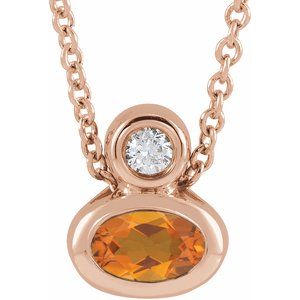14K Rose Gold 5x3 mm Oval Natural Citrine & .03 CT Natural Diamond 16-18" Necklace