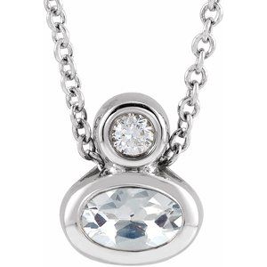 Sterling Silver 5x3 mm Oval Natural White Sapphire & .03 CT Natural Diamond 16-18" Necklace