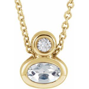 14K Yellow Gold 5x3 mm Oval White Sapphire & .03 CT Natural Diamond 16-18" Necklace