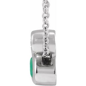 Platinum 5x3 mm Oval Natural Emerald & .03 CT Natural Diamond 16-18" Necklace