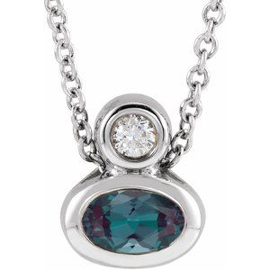 14K White Gold 5x3 mm Oval Lab-Grown Alexandrite & .03 CT Natural Diamond 16-18" Necklace
