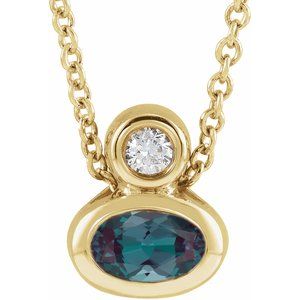 14K Yellow Gold 5x3 mm Oval Lab-Grown Alexandrite & .03 CT  NaturalDiamond 16-18" Necklace