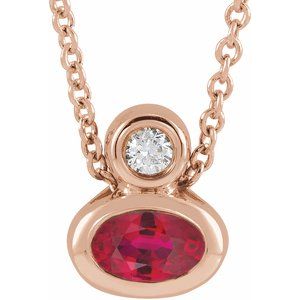 14K Rose Gold 5x3 mm Oval Natural Ruby & .03 CT Natural Diamond 16-18" Necklace