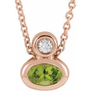 14K Rose Gold 5x3 mm Oval Natural Peridot & .03 CT Natural Diamond 16-18" Necklace