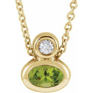 14K Yellow Gold 5x3 mm Oval Natural Peridot & .03 CT Natural Diamond 16-18" Necklace