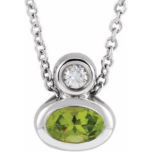 Sterling Silver 5x3 mm Oval Natural Peridot & .03 CT Natural Diamond 16-18" Necklace