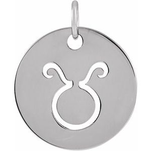 Platinum 16.5 mm Taurus Zodiac Disc Charm/Pendant
