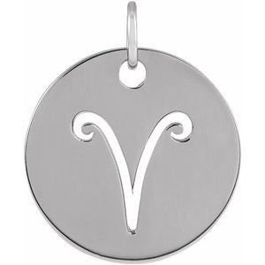 Platinum 16.5 mm Aries Zodiac Disc Charm/Pendant