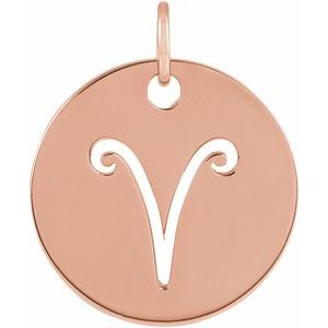 14K Rose Gold 16.5 mm Aries Zodiac Disc Charm/Pendant