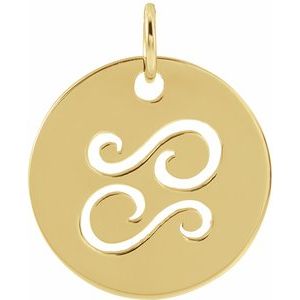 14K Yellow Gold 16.5 mm Cancer Zodiac Disc Charm/Pendant