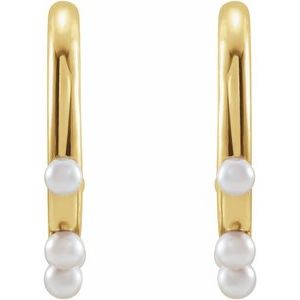 14K Yellow Gold Cultured Seed Pearl Hoop Earrings