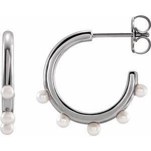 Platinum Cultured Seed Pearl Hoop Earrings