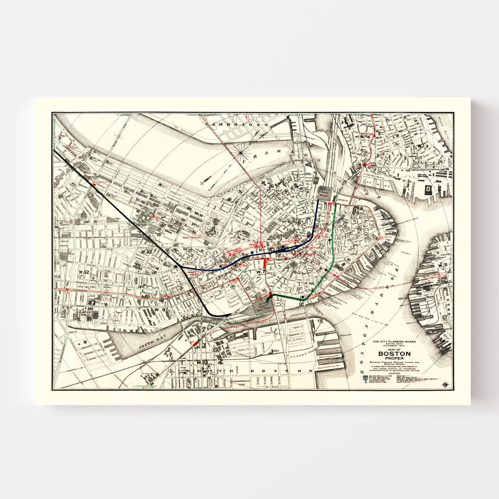 Vintage Map of Boston, Massachusetts 1914