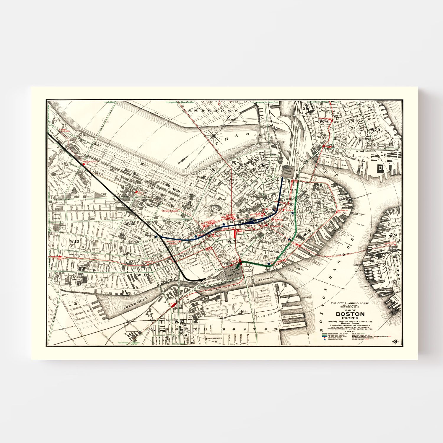 Vintage Map of Boston, Massachusetts 1914