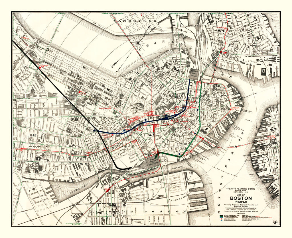 Vintage Map of Boston, Massachusetts 1914